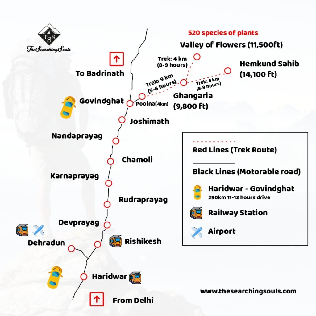 valley of flowers trek map